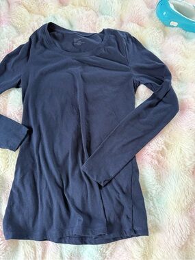 No Boundaries Navy Long Sleeve Tee S Cotton Blend Crew Neck Casual Basic